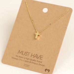 Small Chunky Cross Pendant Necklace- Gold