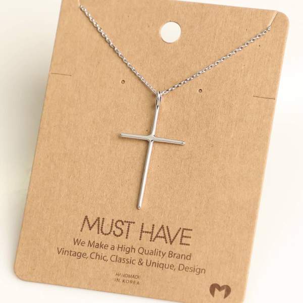 Thin Cross Necklace- Silver