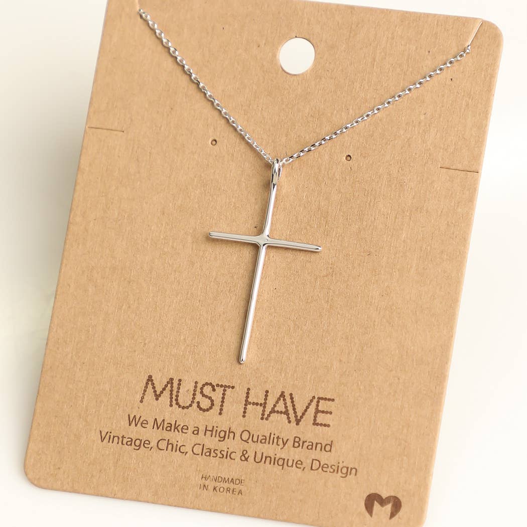 Thin Cross Necklace- Silver