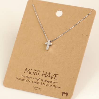 Small Chunky Cross Pendant Necklace- Silver