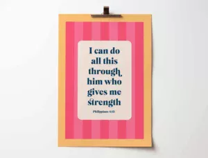 Philippians 4 verse 13 bible verse poster. I can do all this through him who gives me strength