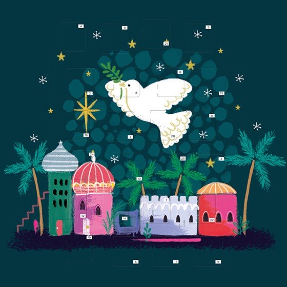 Square Advent Calendar Card: Dove/Bethlehem