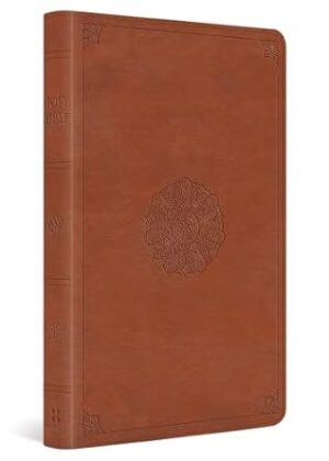 ESV Large Print Thinline Bible, English Saddle, Emblem Design