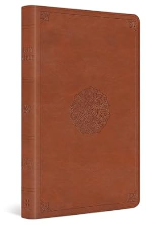 ESV Large Print Thinline Bible, English Saddle, Emblem Design