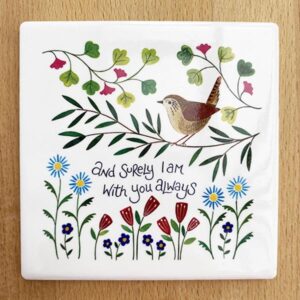 Surely I am with You Always Garden Birds Design Coaster